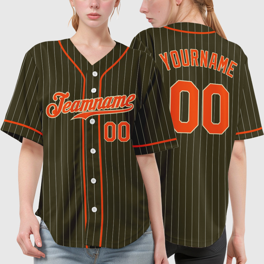 Custom Olive City Cream Orange Piping Pinstripe Salute To Service Baseball Jersey
