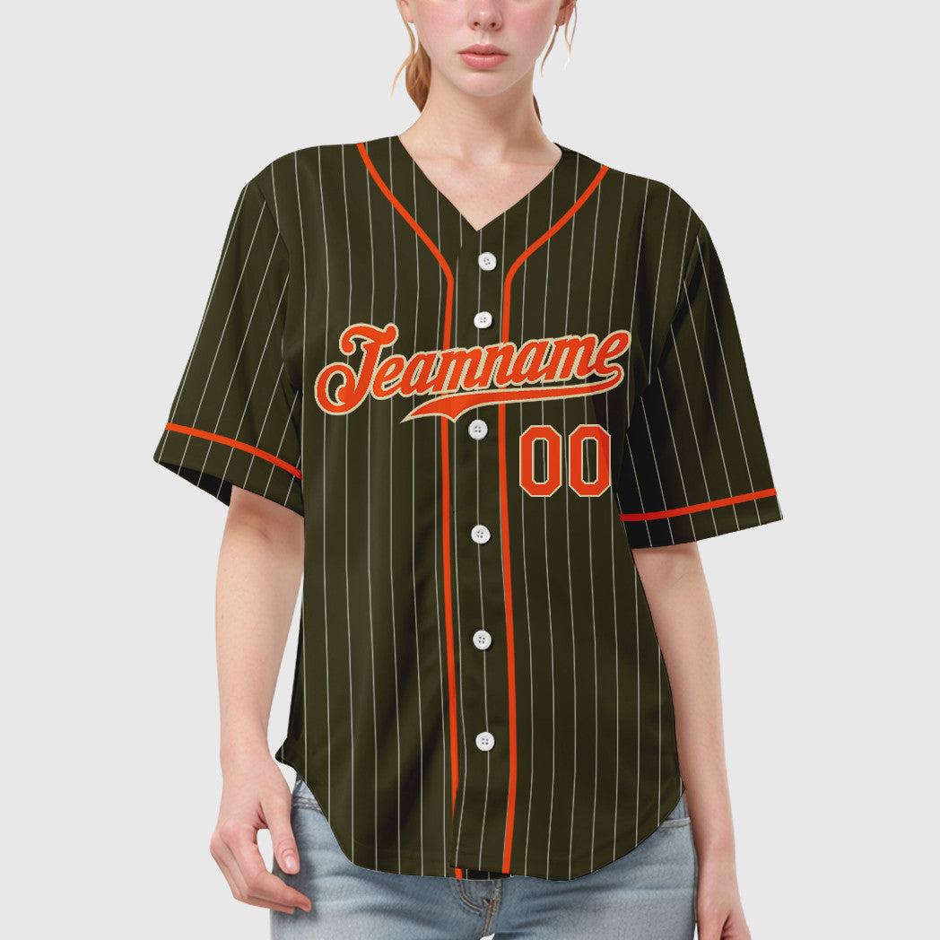 Custom Olive City Cream Orange Piping Pinstripe Salute To Service Baseball Jersey