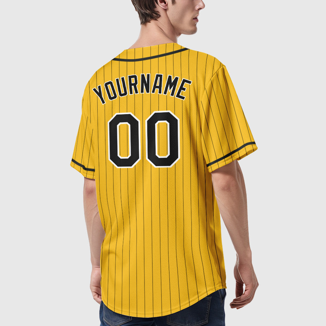 Custom Yellow Black Black-White Piping Pinstripe Baseball Jersey