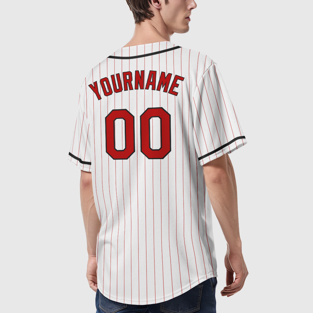 Custom White Red Red-Black Piping Pinstripe Baseball Jersey