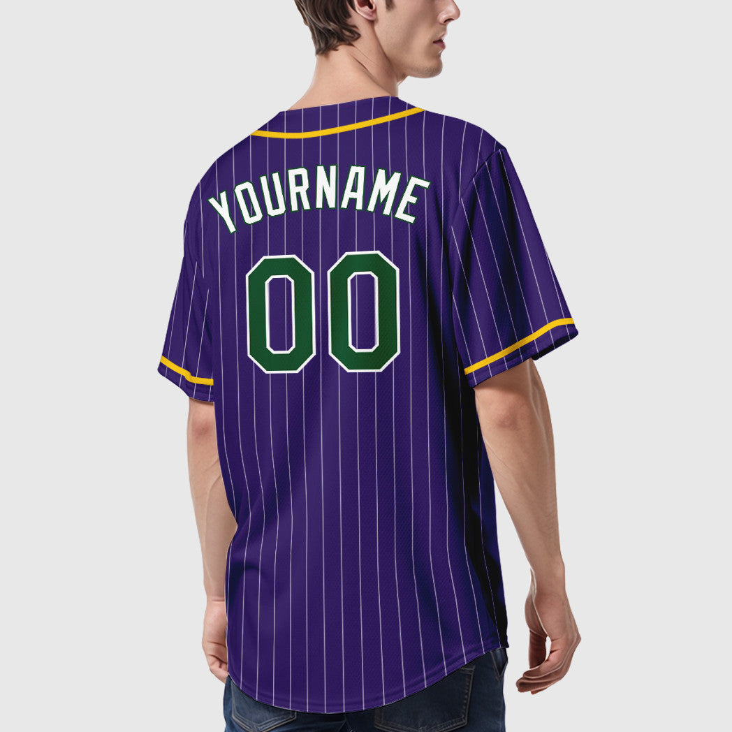 Custom Purple White Green Piping Pinstripe Baseball Jersey