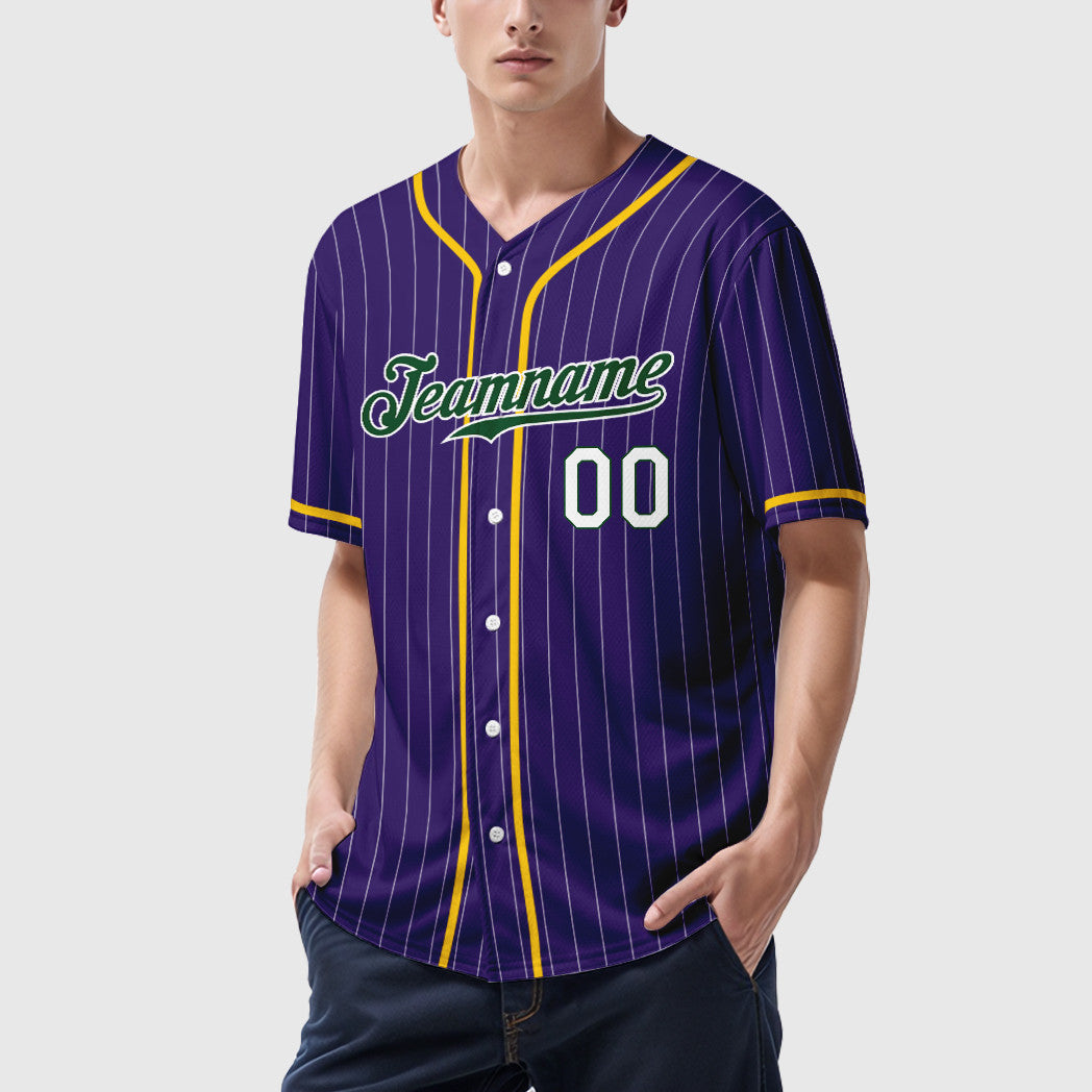 Custom Purple White Green Piping Pinstripe Baseball Jersey