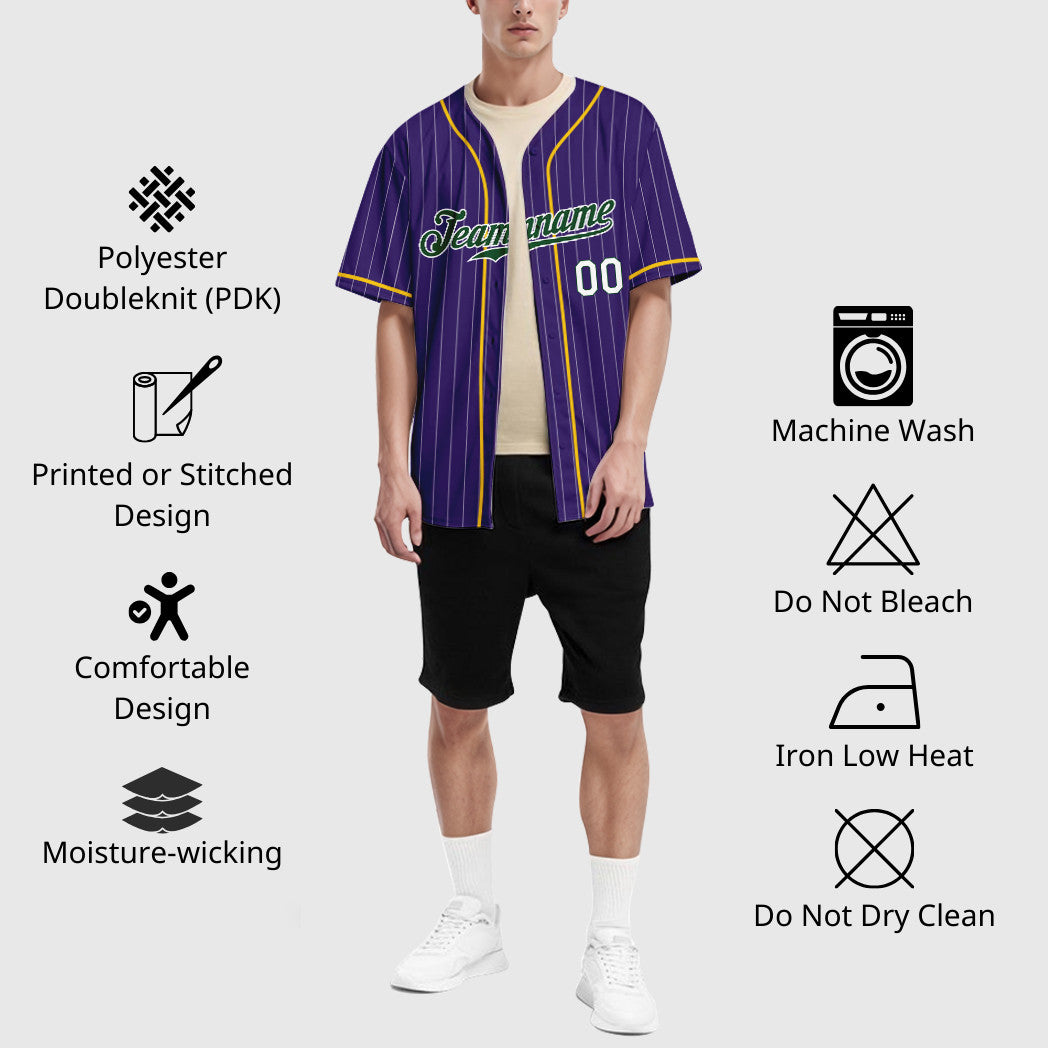 Custom Purple White Green Piping Pinstripe Baseball Jersey