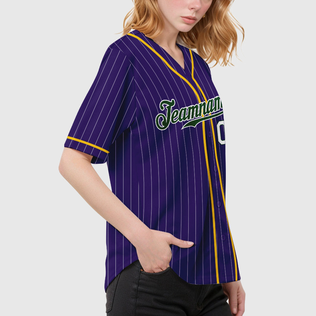 Custom Purple White Green Piping Pinstripe Baseball Jersey