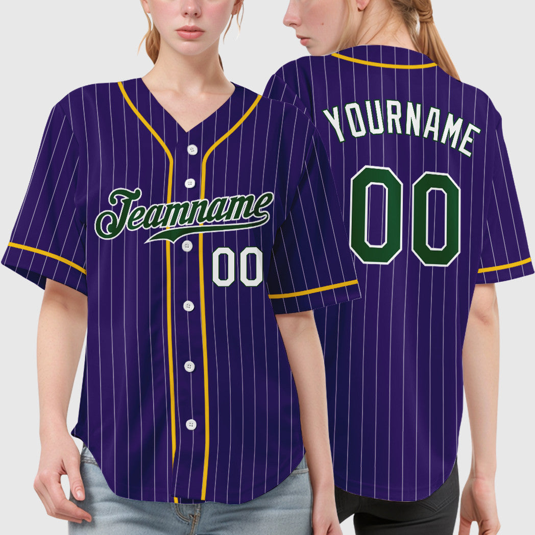 Custom Purple White Green Piping Pinstripe Baseball Jersey
