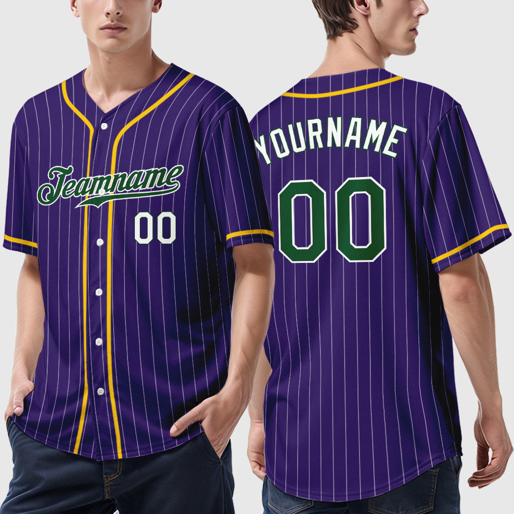 Custom Purple White Green Piping Pinstripe Baseball Jersey