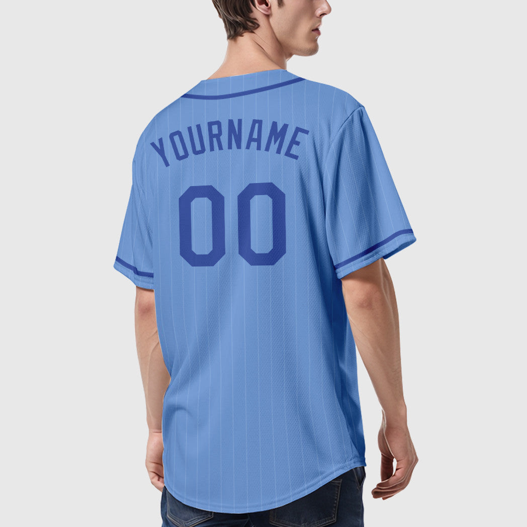 Custom Light Blue White Royal Piping Pinstripe Baseball Jersey