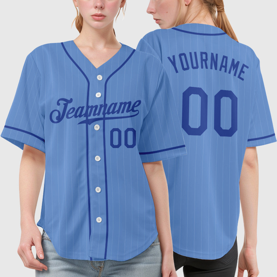 Custom Light Blue White Royal Piping Pinstripe Baseball Jersey