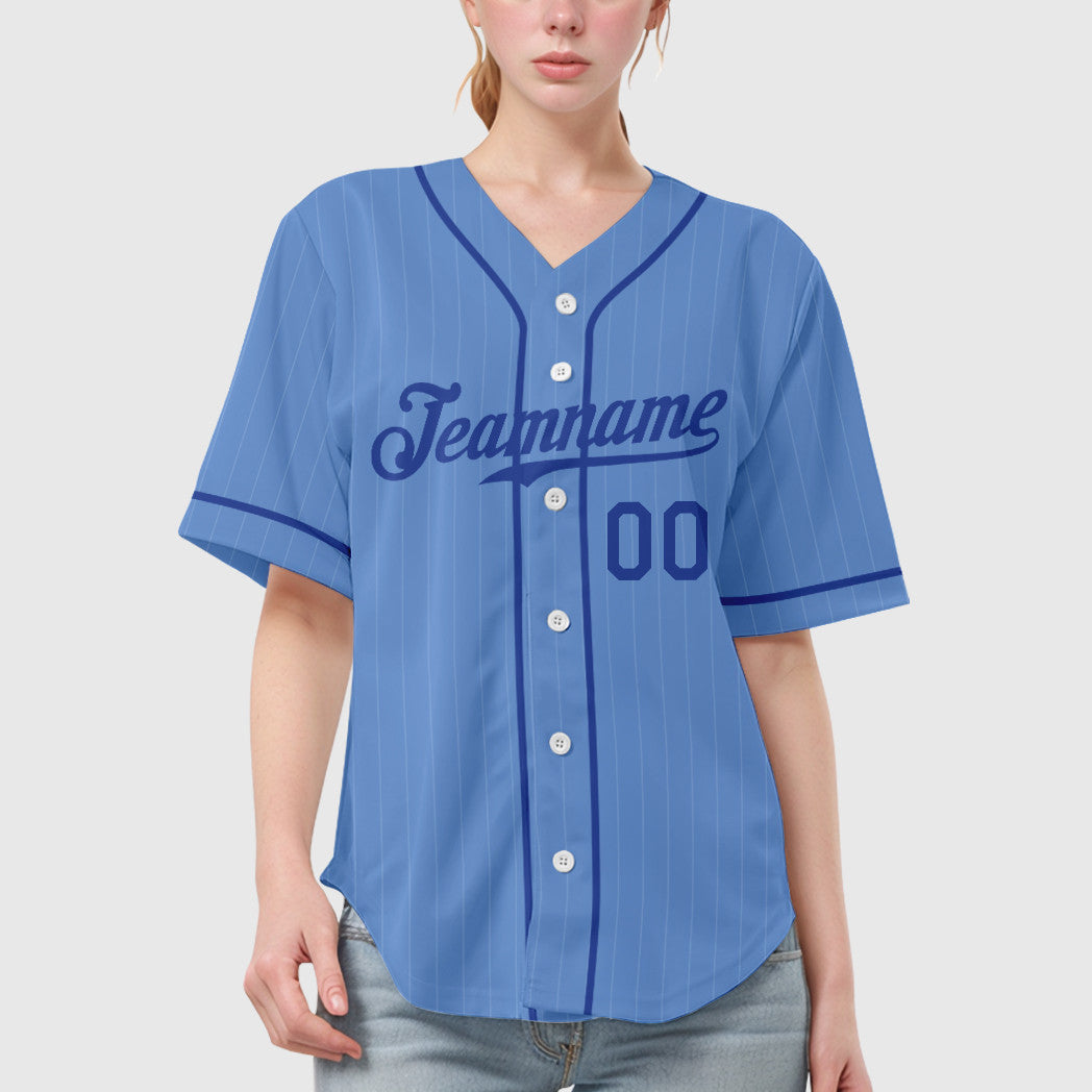 Custom Light Blue White Royal Piping Pinstripe Baseball Jersey