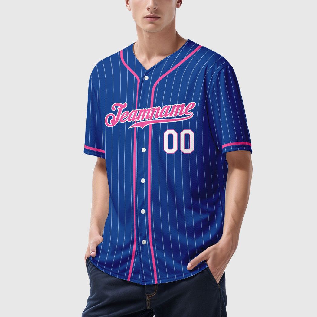 Custom Royal White Pink-White Piping Pinstripe Baseball Jersey