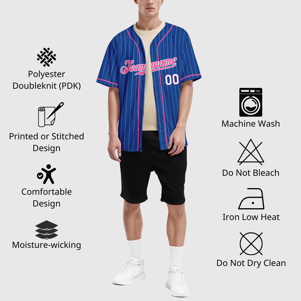 Custom Royal White Pink-White Piping Pinstripe Baseball Jersey