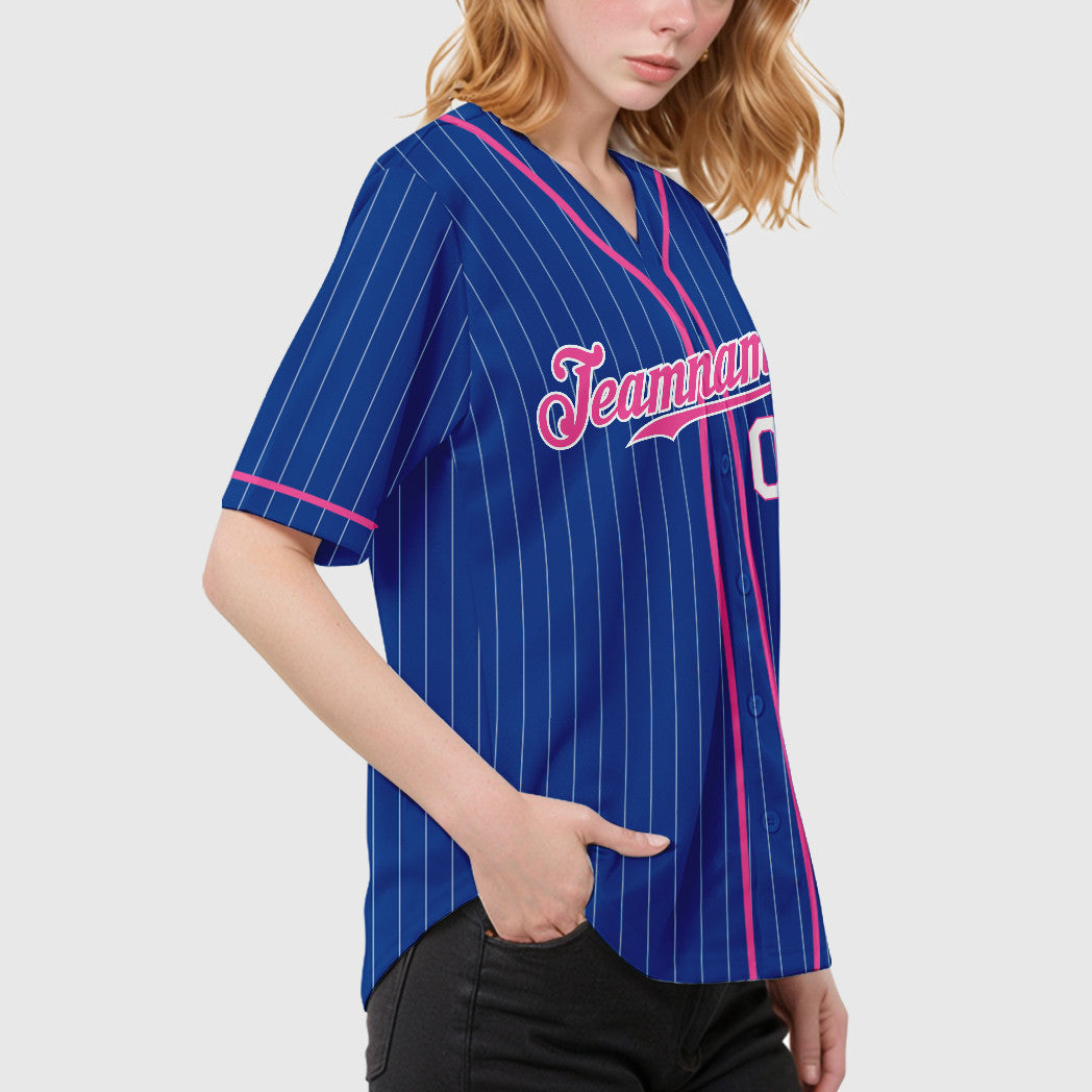 Custom Royal White Pink-White Piping Pinstripe Baseball Jersey