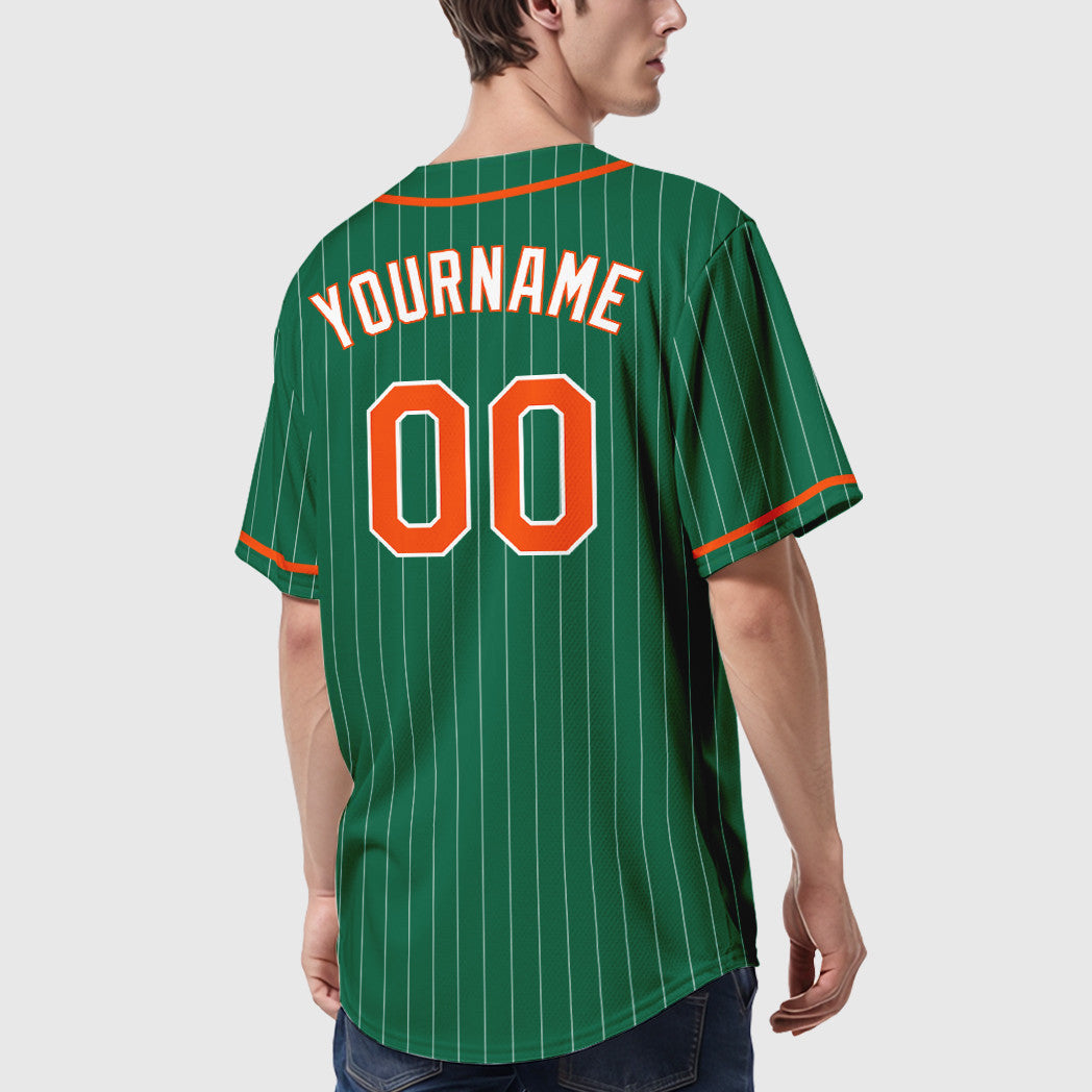 Custom Kelly Green White Orange-White Piping Pinstripe Baseball Jersey