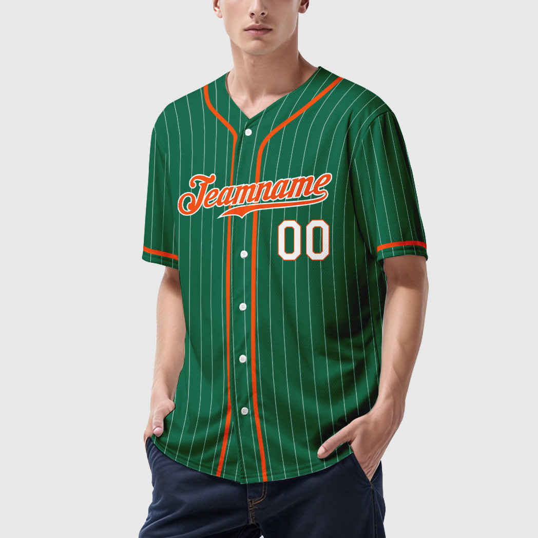 Custom Kelly Green White Orange-White Piping Pinstripe Baseball Jersey
