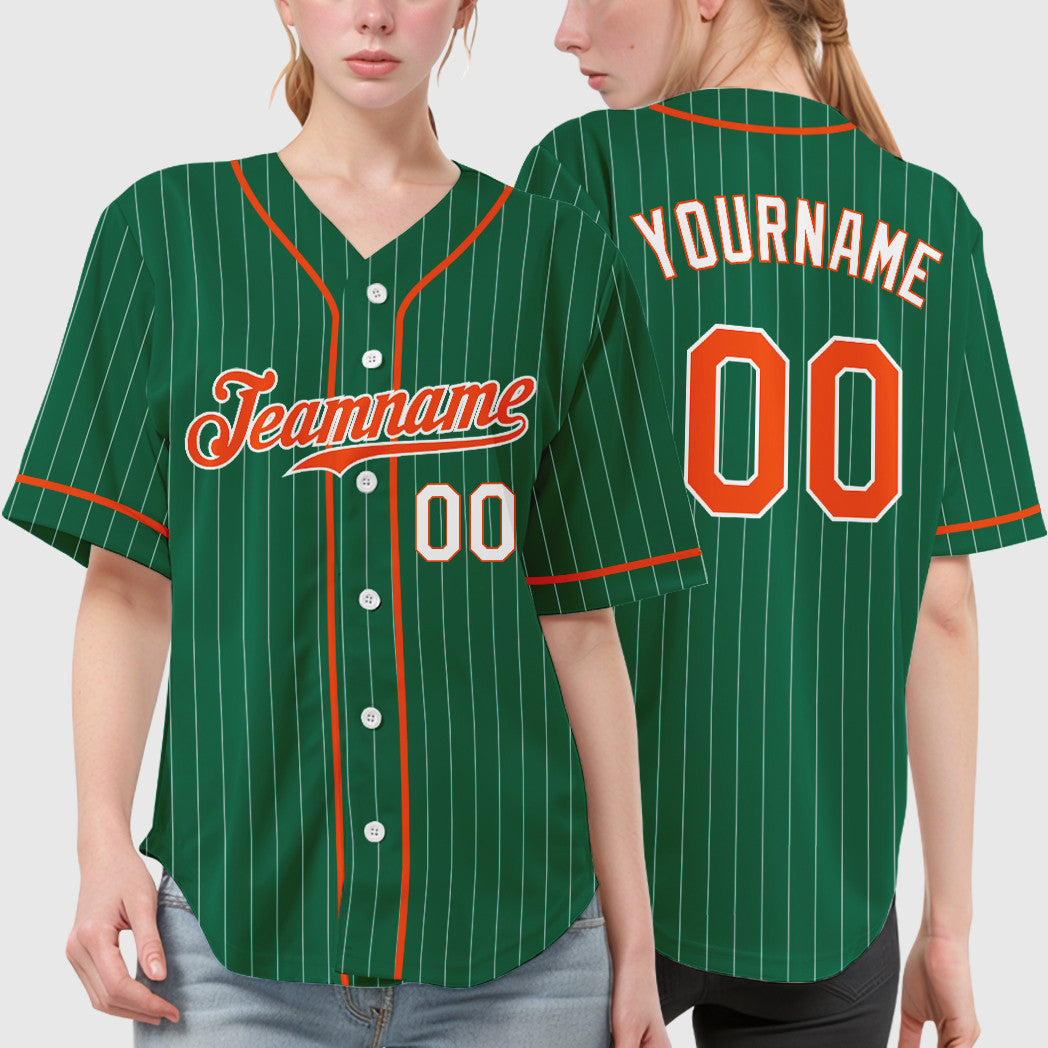 Custom Kelly Green White Orange-White Piping Pinstripe Baseball Jersey