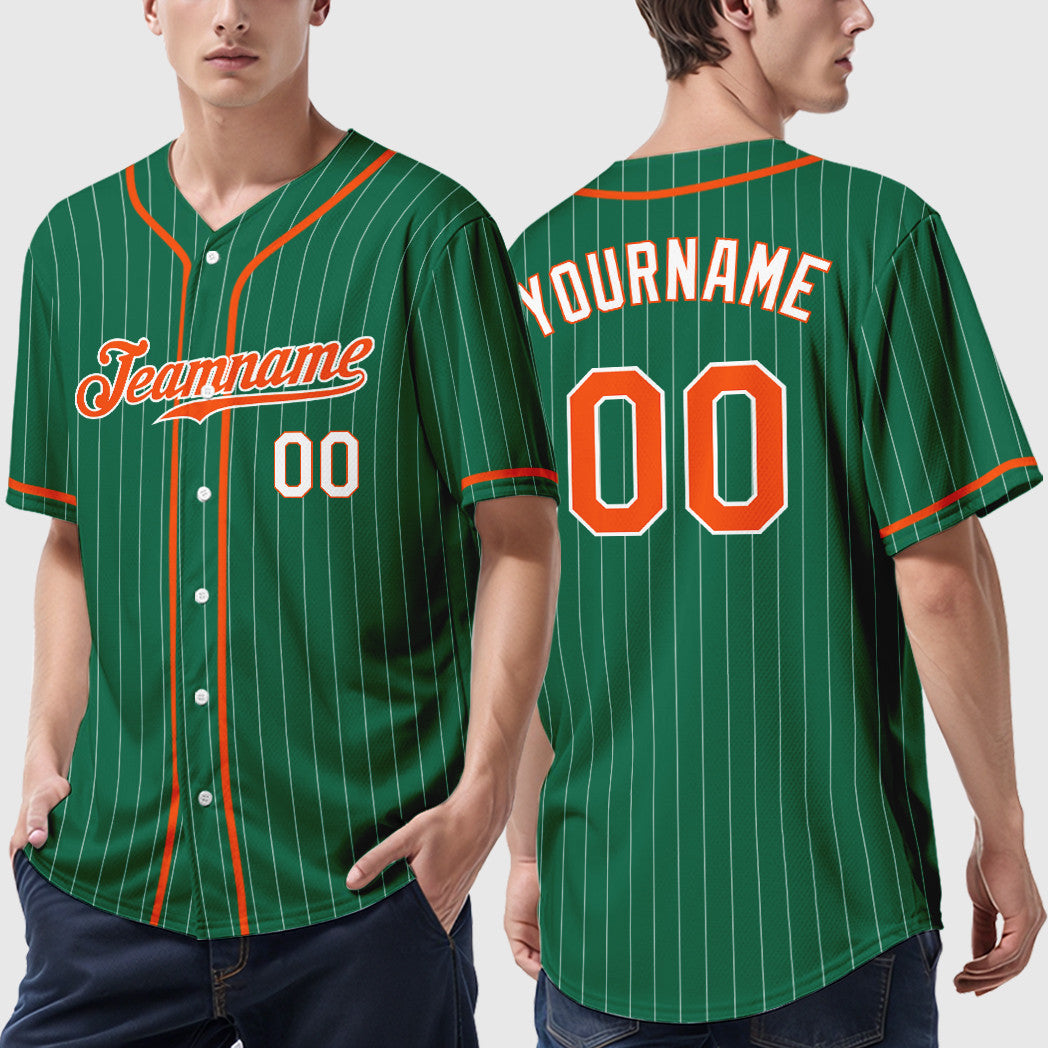 Custom Kelly Green White Orange-White Piping Pinstripe Baseball Jersey