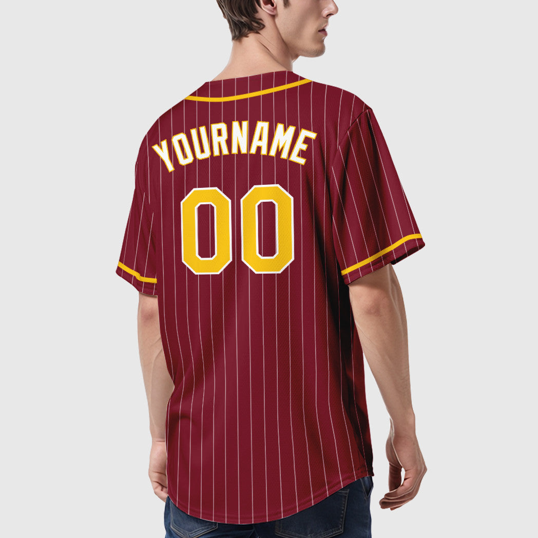 Custom Crimson White Gold-White Piping Pinstripe Baseball Jersey