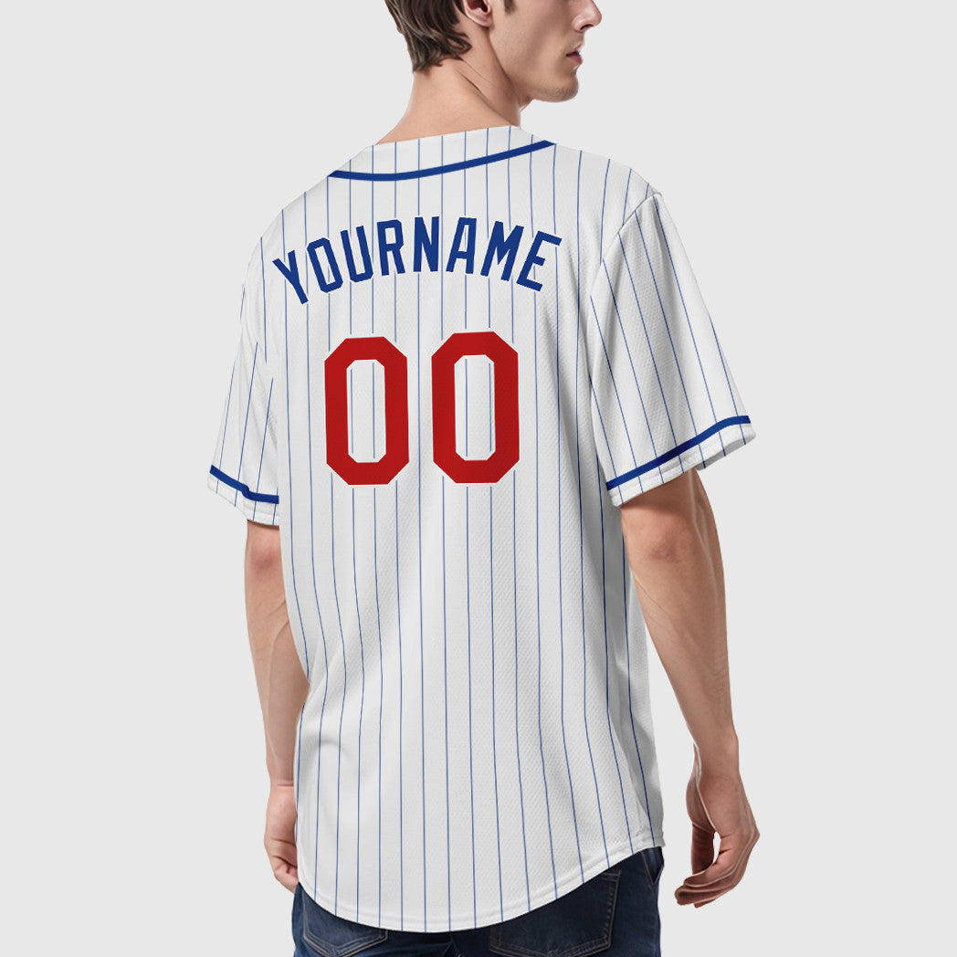 Custom White Royal Red Piping Pinstripe Baseball Jersey