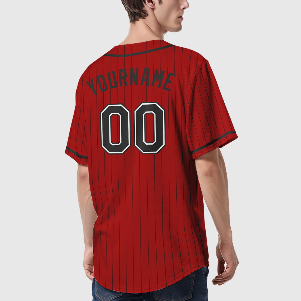 Custom Red Black Black-White Piping Pinstripe Baseball Jersey