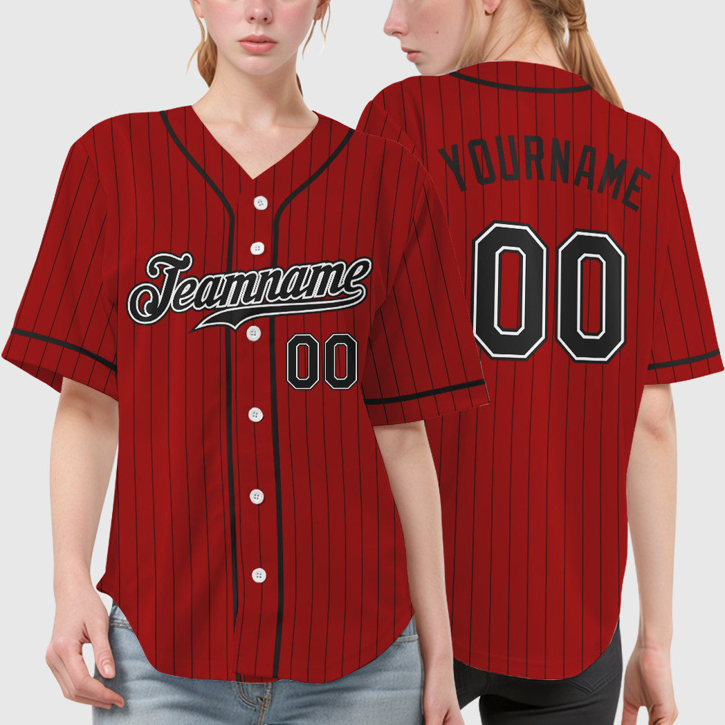 Custom Red Black Black-White Piping Pinstripe Baseball Jersey