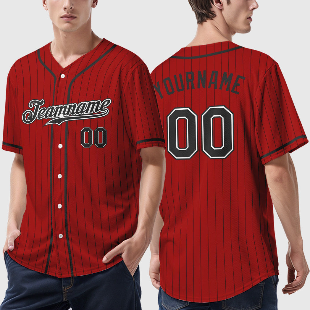 Custom Red Black Black-White Piping Pinstripe Baseball Jersey