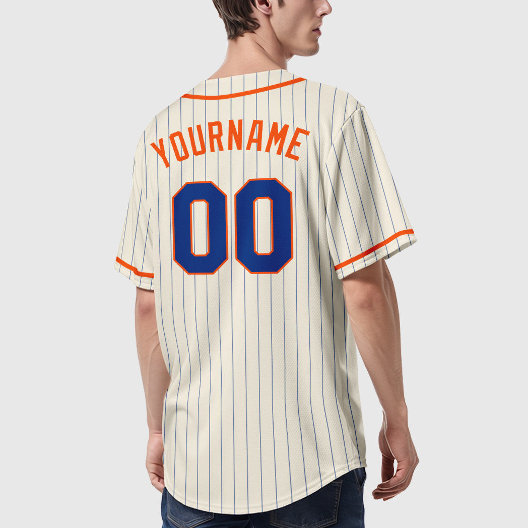 Custom Cream Royal Royal-Orange Piping Pinstripe Baseball Jersey