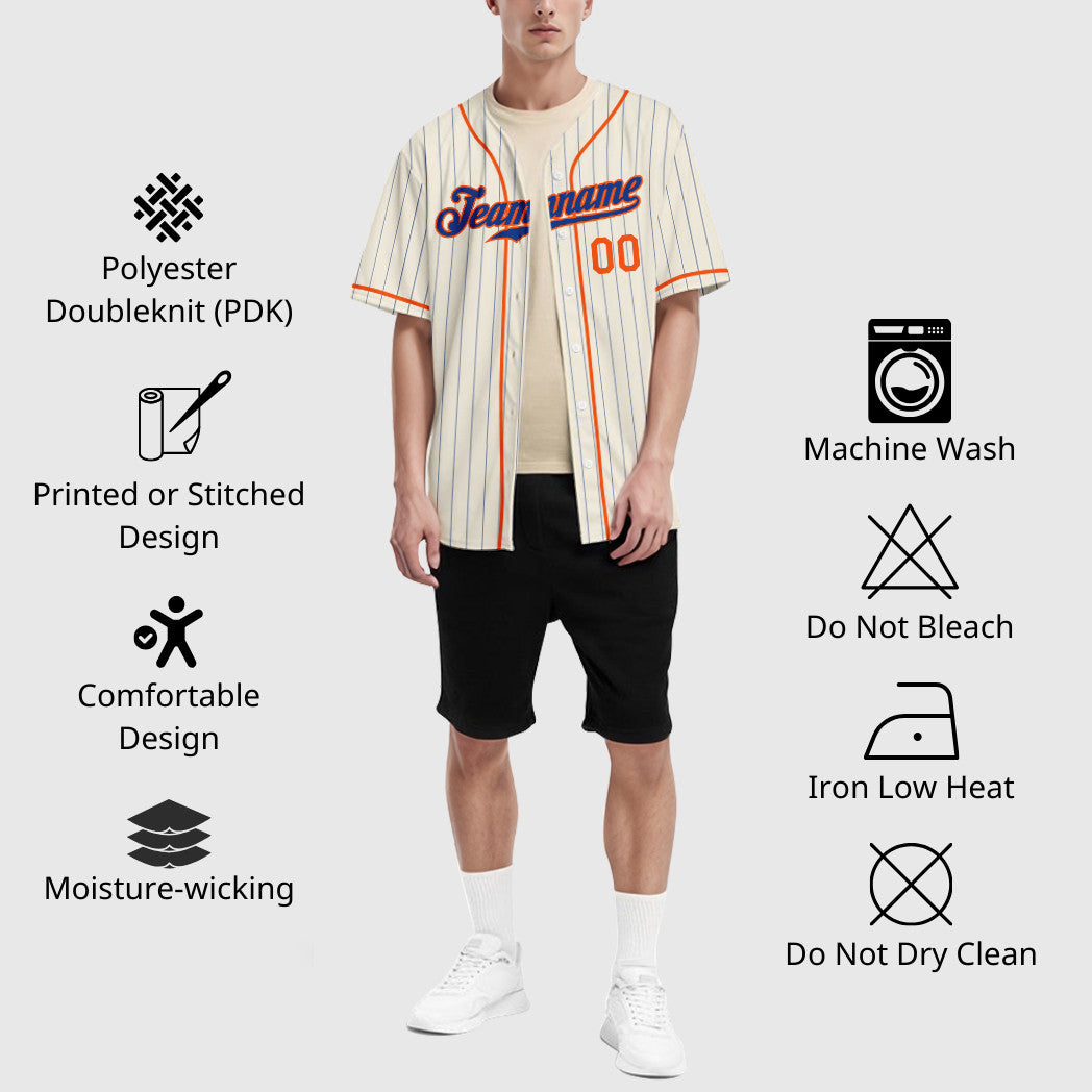 Custom Cream Royal Royal-Orange Piping Pinstripe Baseball Jersey