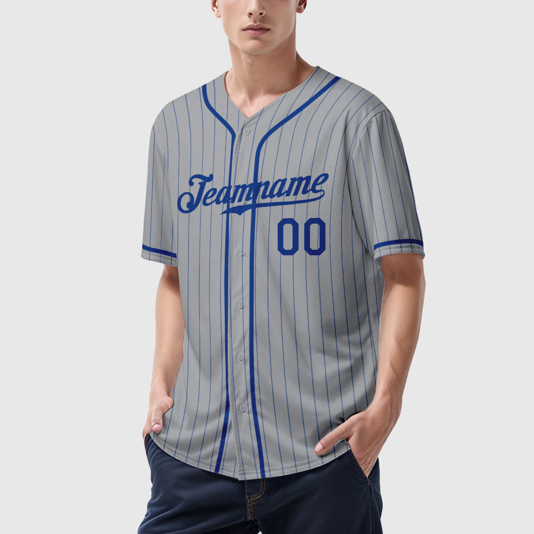 Custom Gray Royal Royal-Red Piping Pinstripe Baseball Jersey