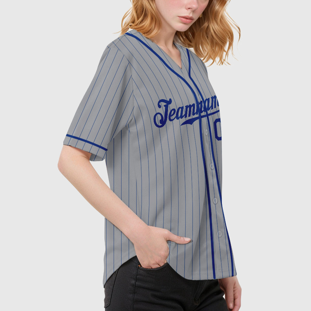 Custom Gray Royal Royal-Red Piping Pinstripe Baseball Jersey