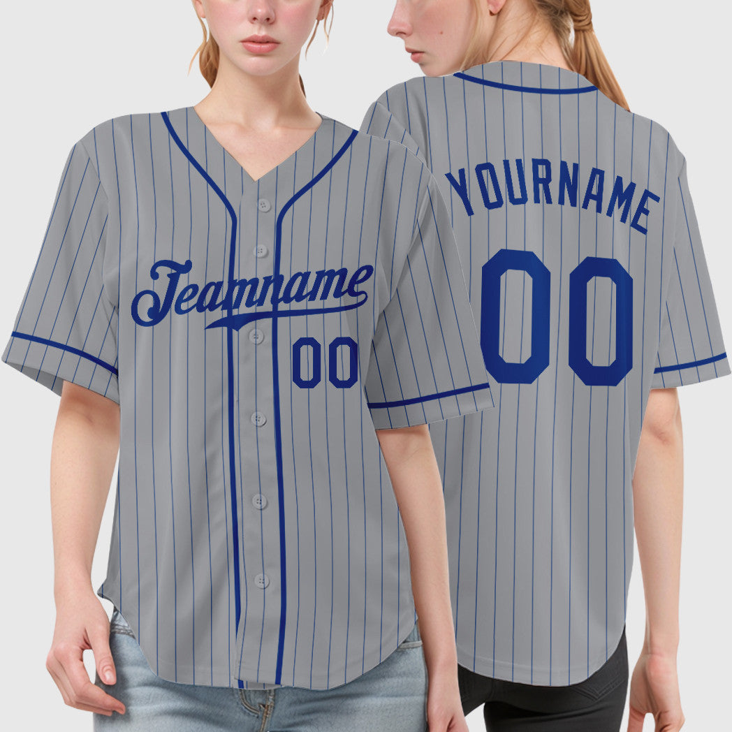 Custom Gray Royal Royal-Red Piping Pinstripe Baseball Jersey