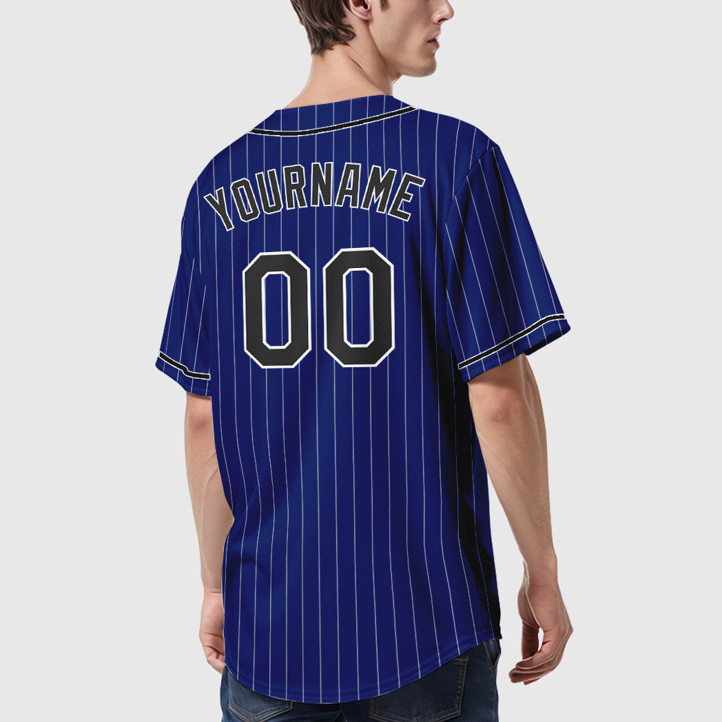 Custom Royal White Black Piping Pinstripe Baseball Jersey