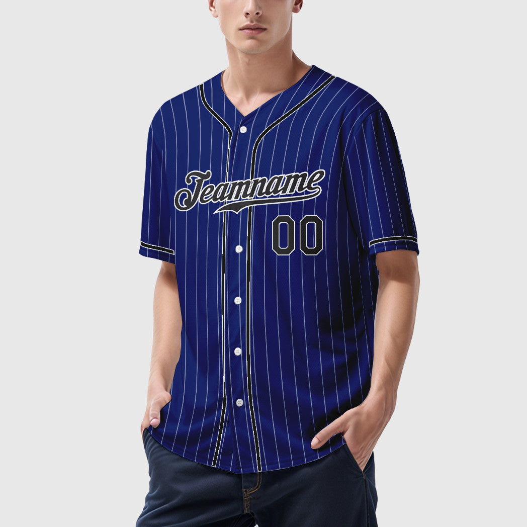 Custom Royal White Black Piping Pinstripe Baseball Jersey
