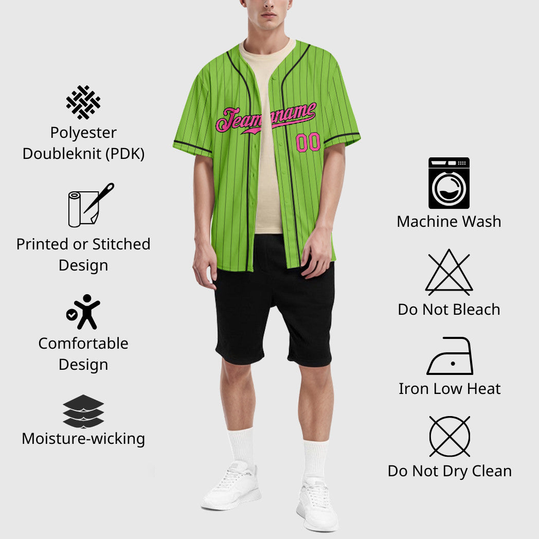 Custom Neon Green Black Pink-Black Piping Pinstripe Baseball Jersey