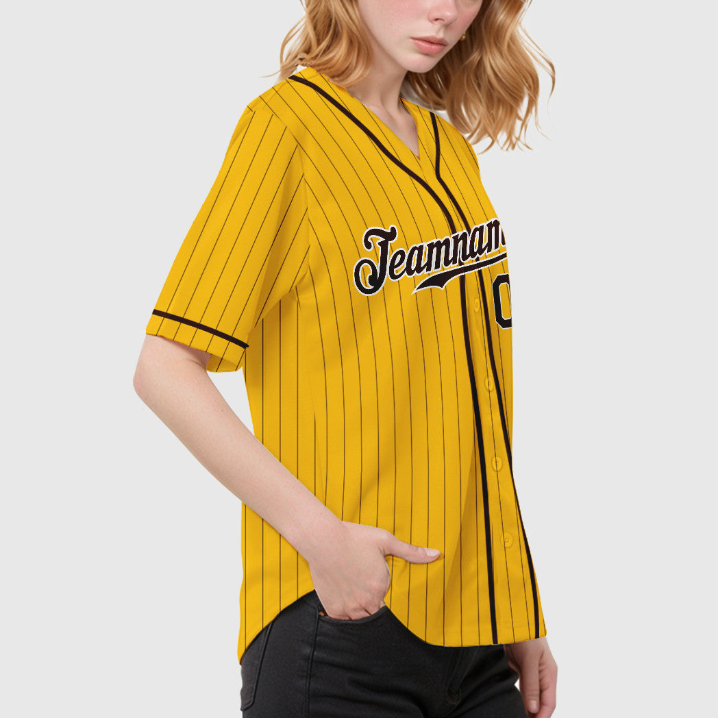 Custom Yellow Brown Brown-White Piping Pinstripe Baseball Jersey