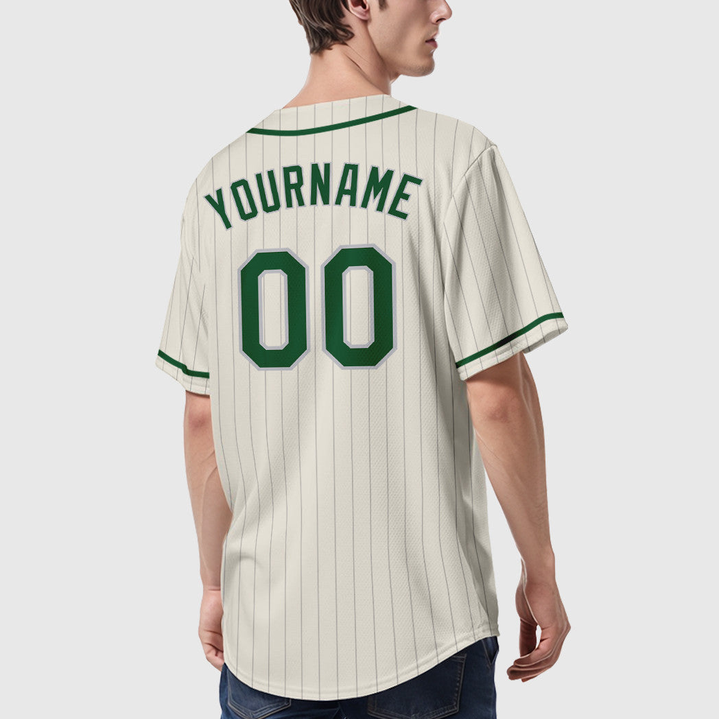 Custom Green White White-Gold Piping Pinstripe Baseball Jersey