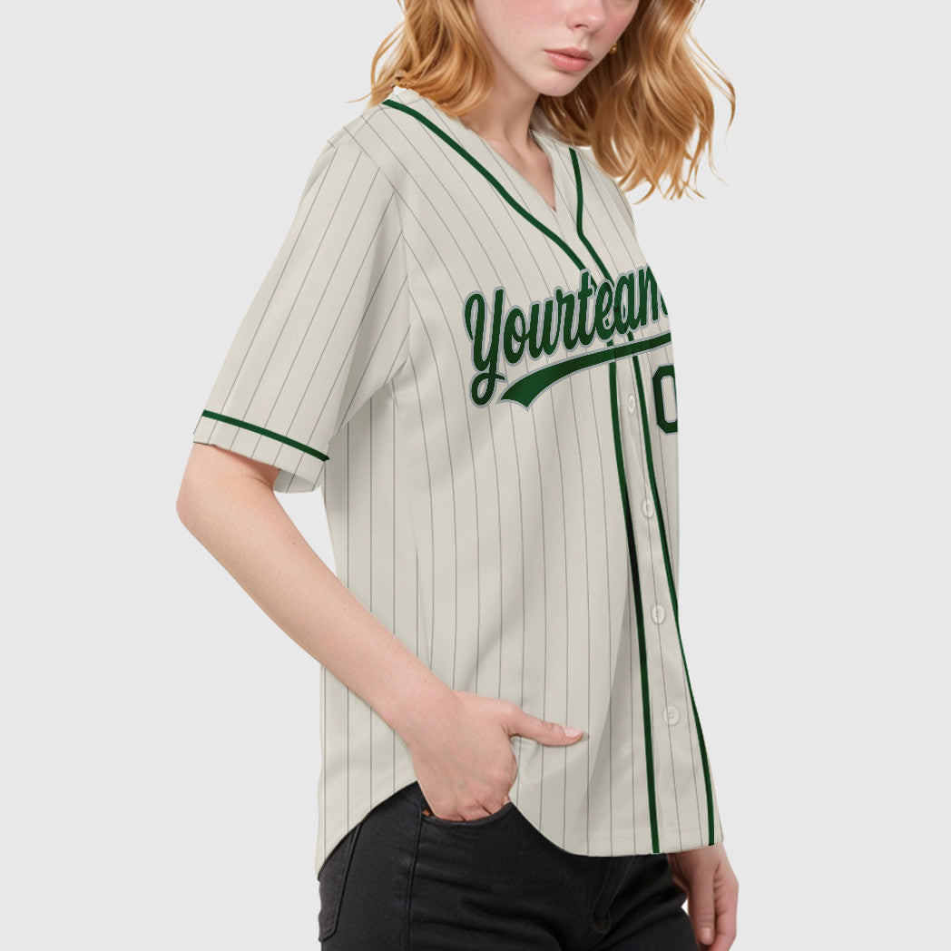 Custom Green White White-Gold Piping Pinstripe Baseball Jersey