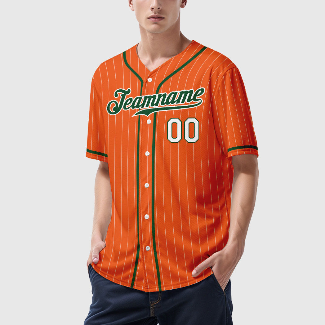 Custom Orange White Green-White Piping Pinstripe Baseball Jersey