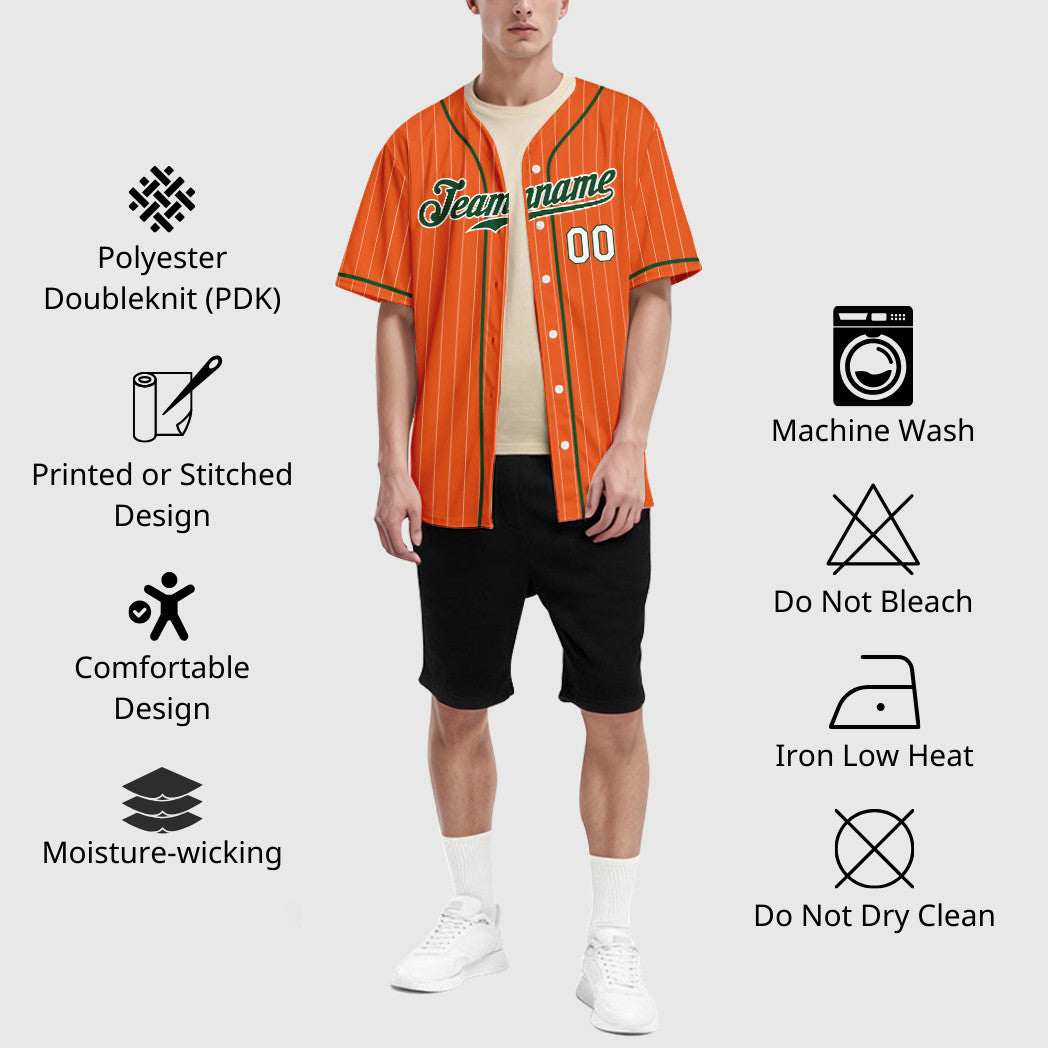 Custom Orange White Green-White Piping Pinstripe Baseball Jersey
