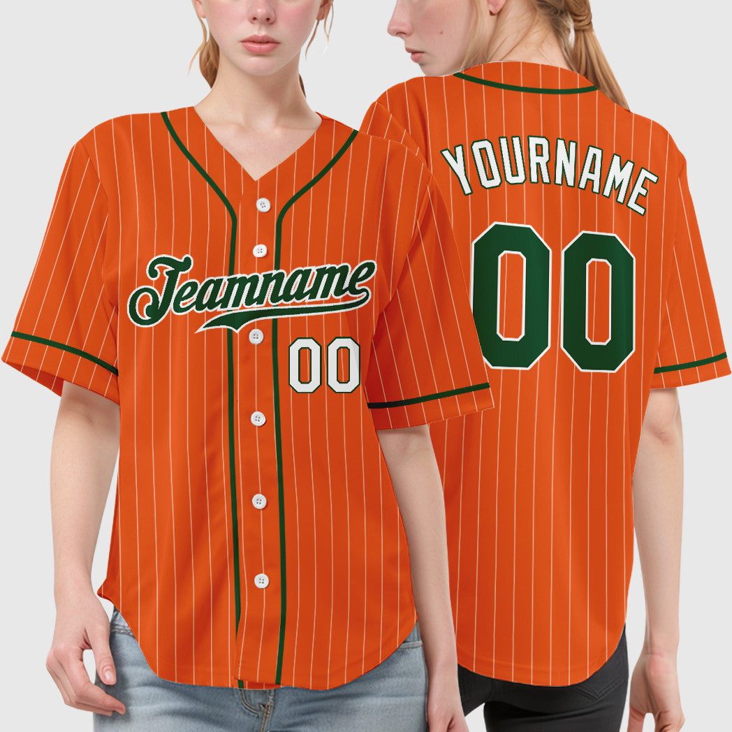 Custom Orange White Green-White Piping Pinstripe Baseball Jersey
