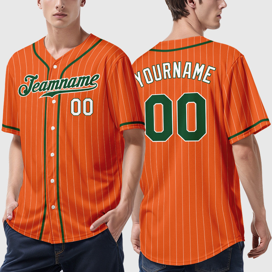Custom Orange White Green-White Piping Pinstripe Baseball Jersey
