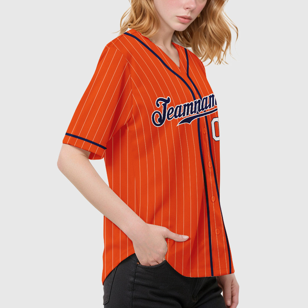 Custom Orange White Navy-White Piping Pinstripe Baseball Jersey