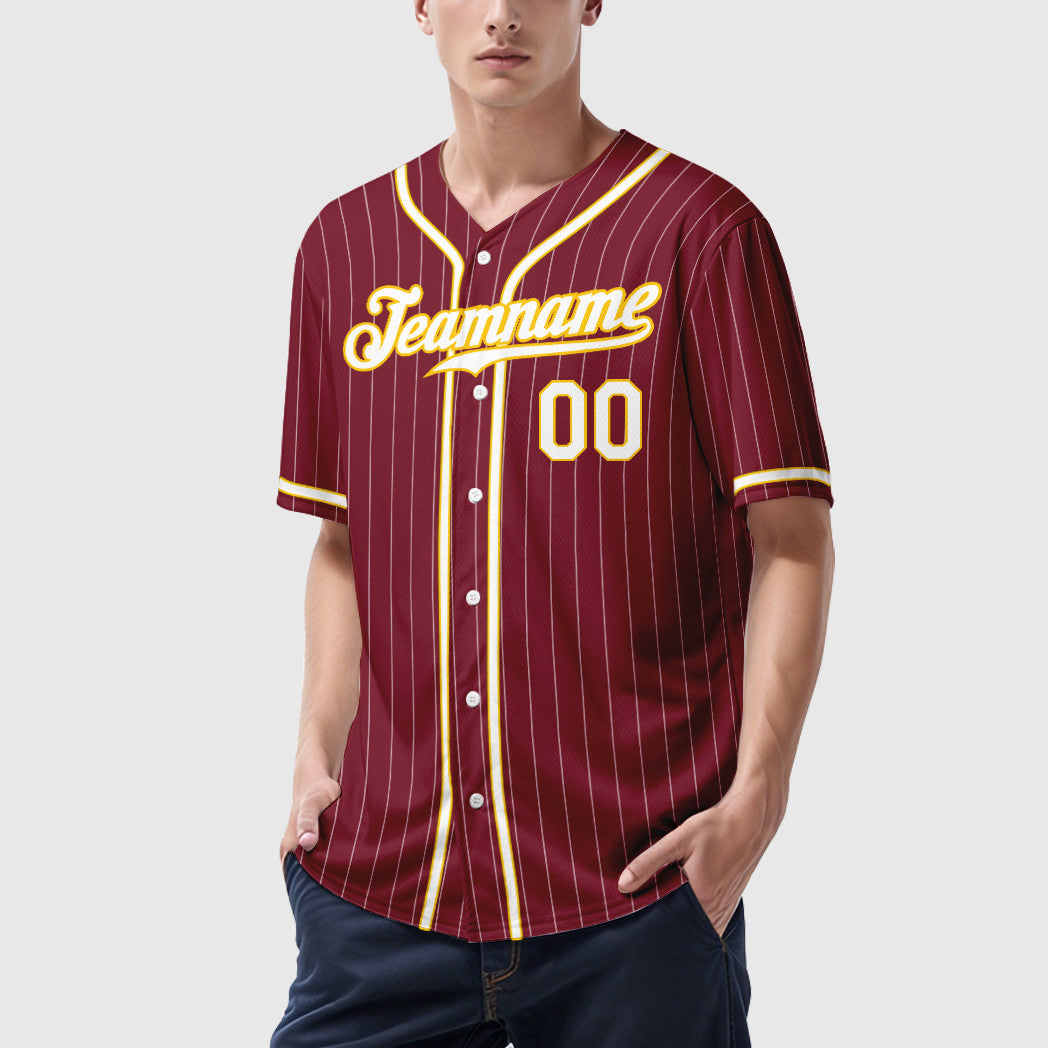 Custom Crimson White White-Gold Piping Pinstripe Baseball Jersey