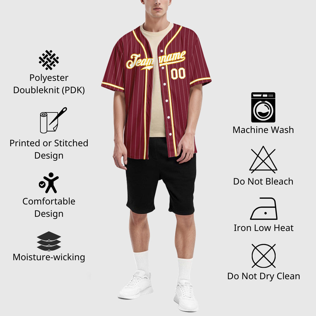 Custom Crimson White White-Gold Piping Pinstripe Baseball Jersey