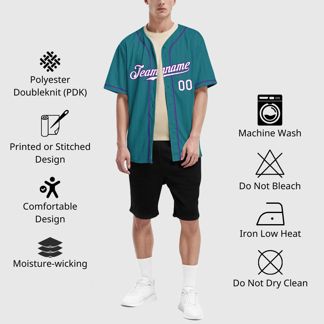 Custom Teal Purple White-Purple Piping Pinstripe Baseball Jersey