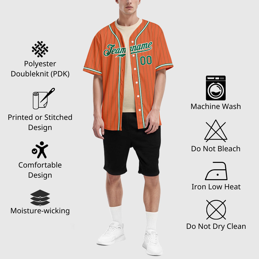 Custom Orange Kelly Green Kelly Green-White Piping Pinstripe Baseball Jersey