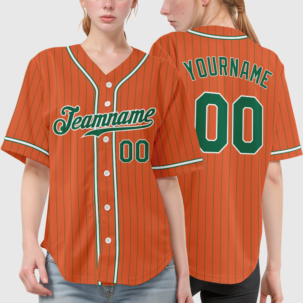 Custom Orange Kelly Green Kelly Green-White Piping Pinstripe Baseball Jersey