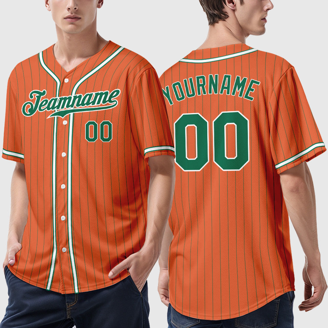 Custom Orange Kelly Green Kelly Green-White Piping Pinstripe Baseball Jersey