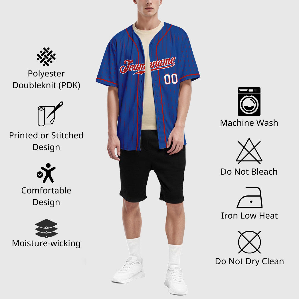 Custom Royal Red Red-White Piping Pinstripe Baseball Jersey