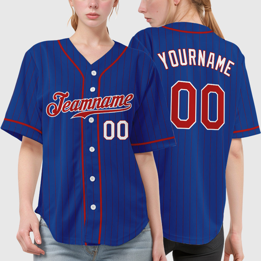 Custom Royal Red Red-White Piping Pinstripe Baseball Jersey