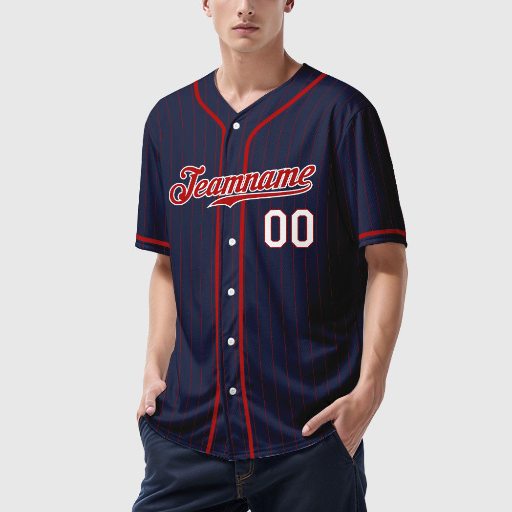 Custom Navy Red Red-White Piping Pinstripe Baseball Jersey